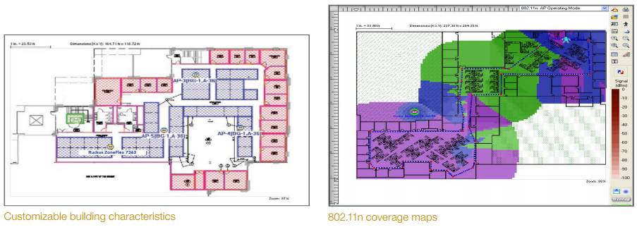 Customizable building characteristics and 802.11n coverage maps
